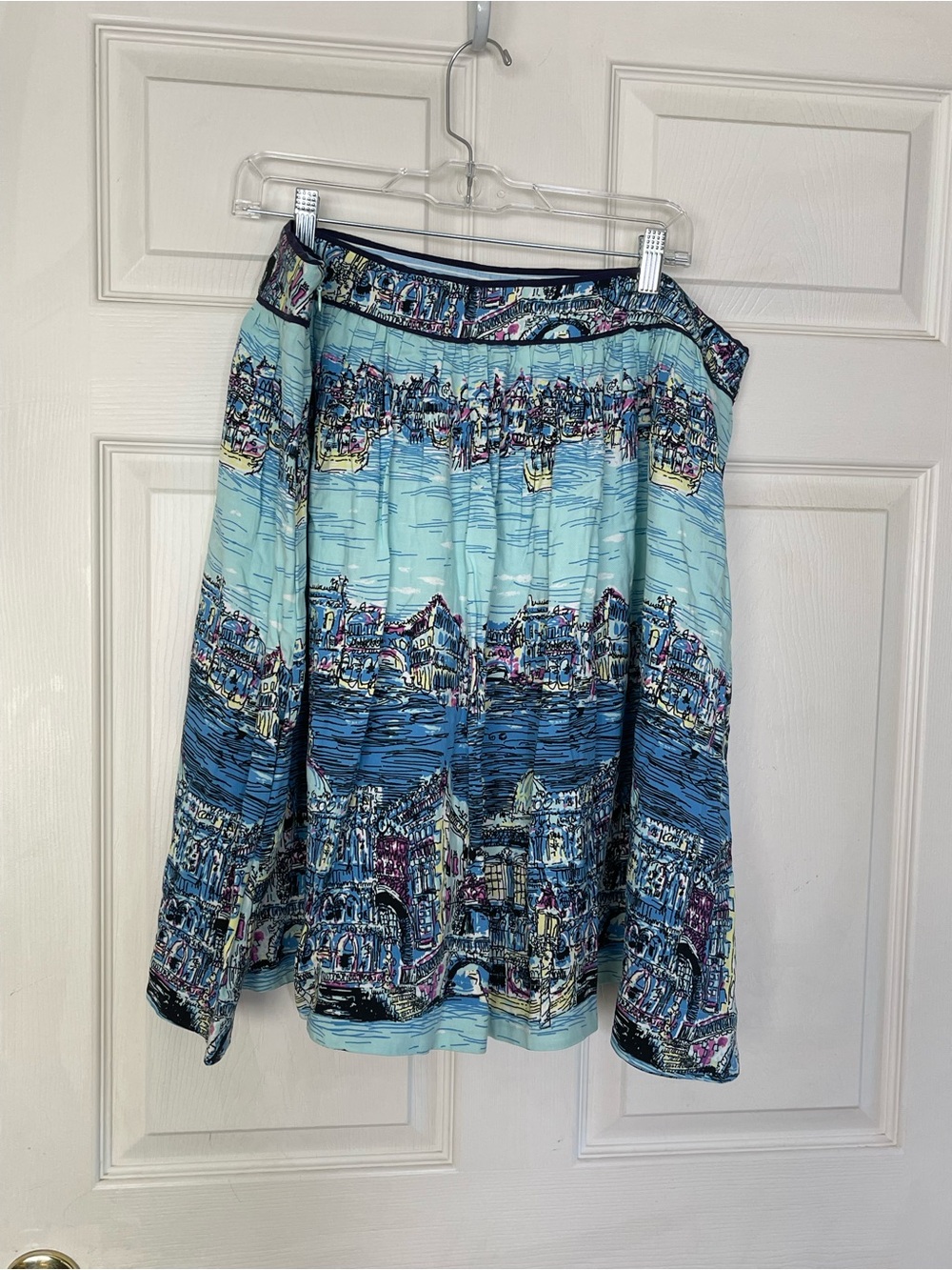 Anthropologie Light Blue Scenic Print A-Line Skirt